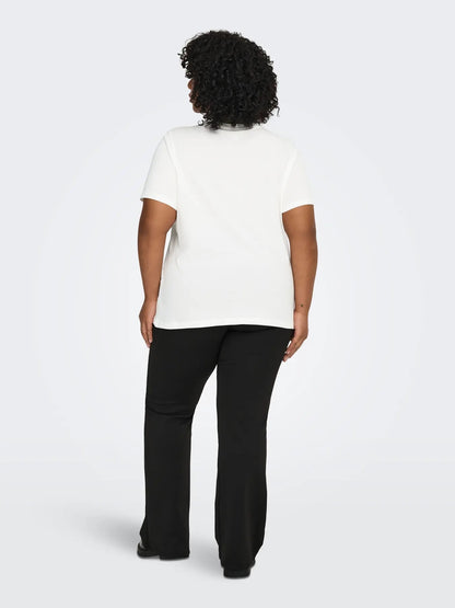 kortærmet hvid t-shirt med hjerte ONLY Carmakoma CARKITA S/S LOGO TOP Cloud Dancer Gold Glitter Heart