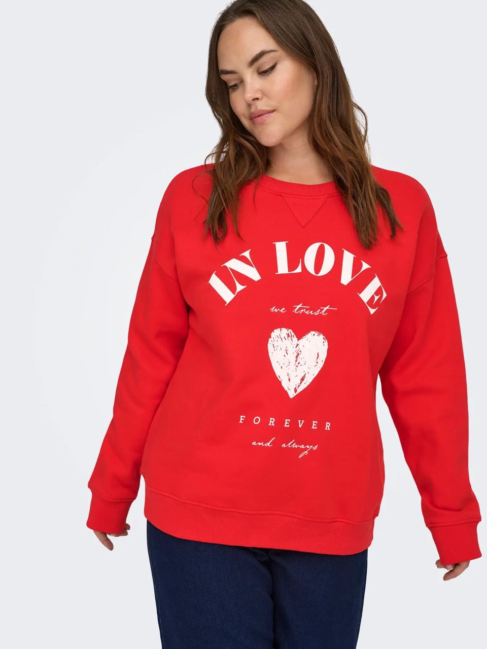 rød sweatshirt ONLY Carmakoma CARSOFIA Sweatshirt High Risk Red In love