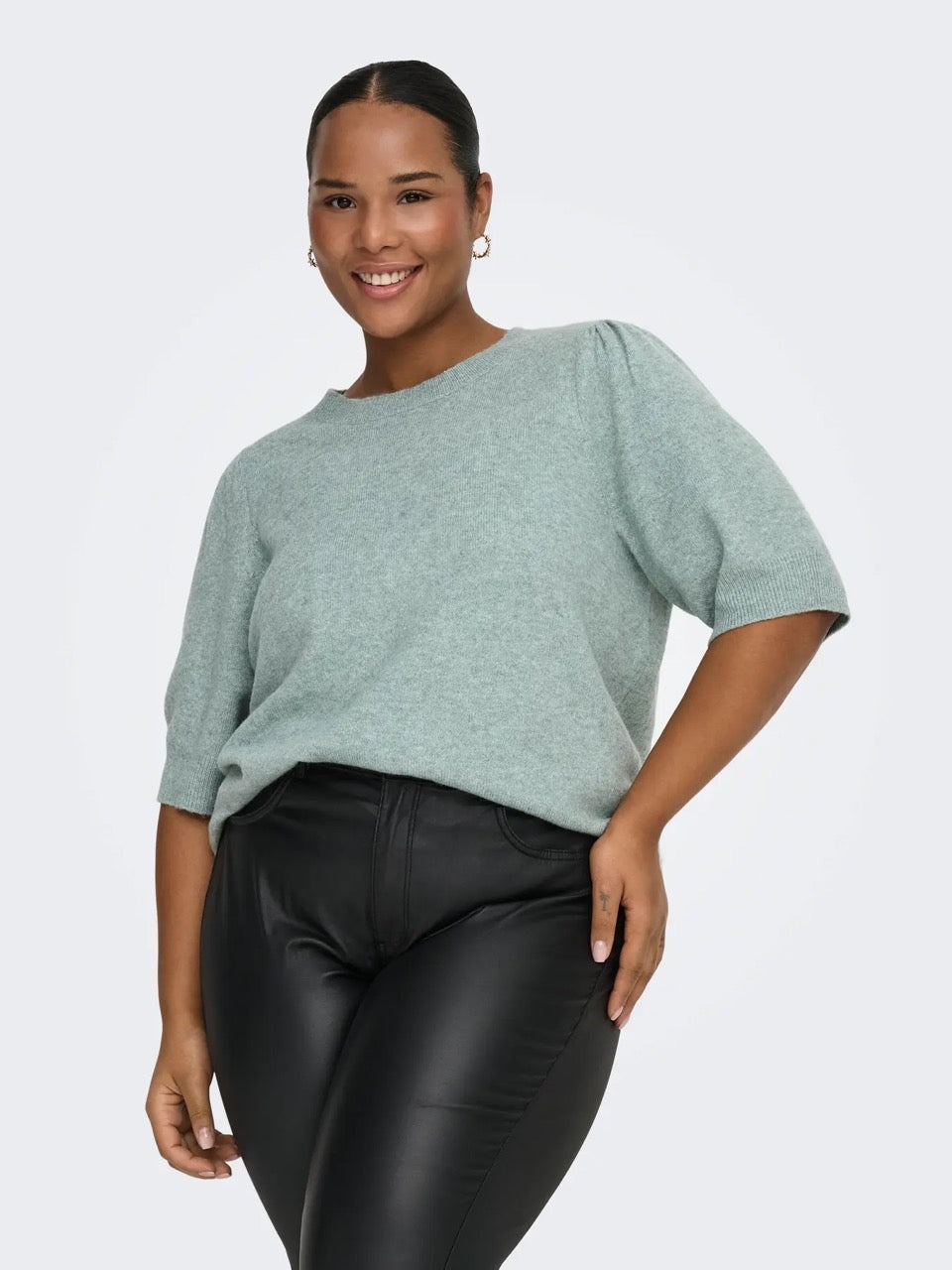 kortærmet grøn strik ONLY Carmakoma CARRICA 2/4 PULLOVER Chinois Green Melange