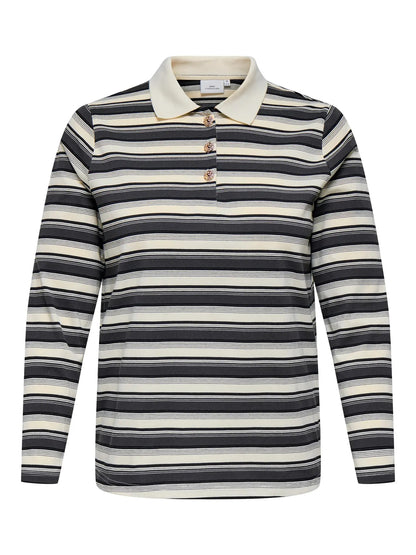 ONLY Carmakoma CARGLOBE L/S POLO O-NECK BLOUSE JRS | Cloud Dancer BLACK