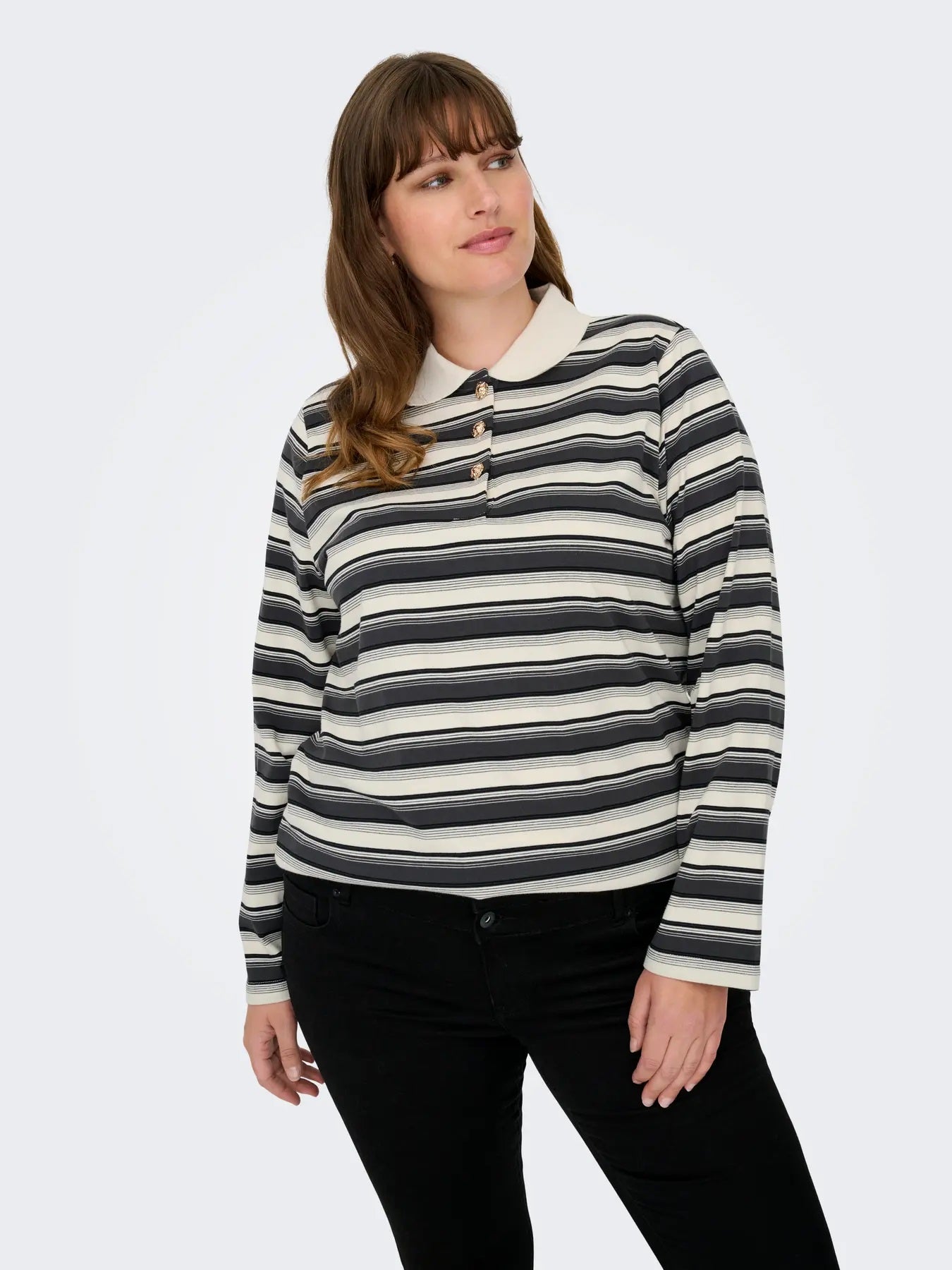 ONLY Carmakoma CARGLOBE L/S POLO O-NECK BLOUSE JRS | Cloud Dancer BLACK