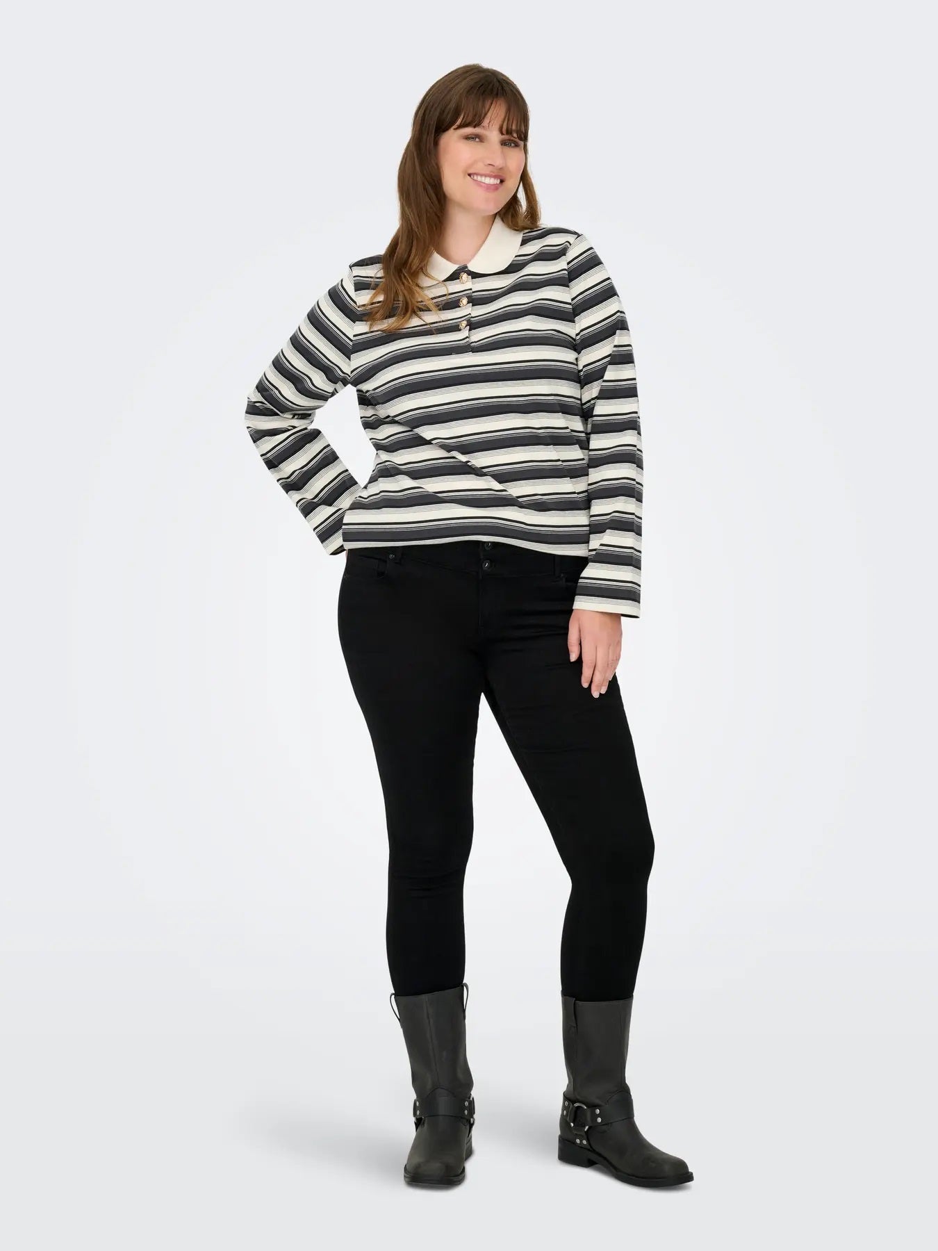 ONLY Carmakoma CARGLOBE L/S POLO O-NECK BLOUSE JRS | Cloud Dancer BLACK