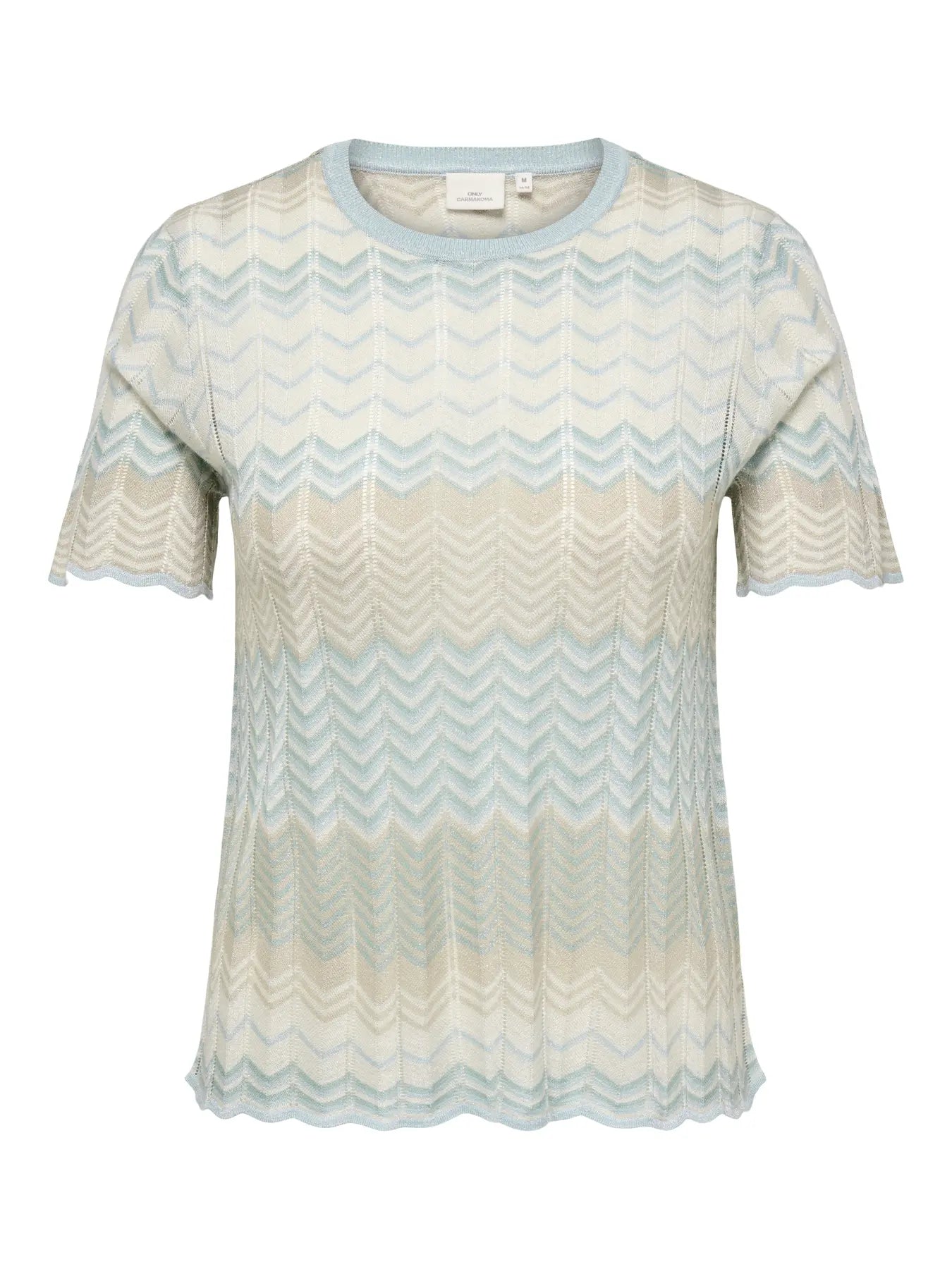 mønstret t-shirt med glitter. ONLY Carmakoma CARALVIRA Glitter Knit Birch Blue