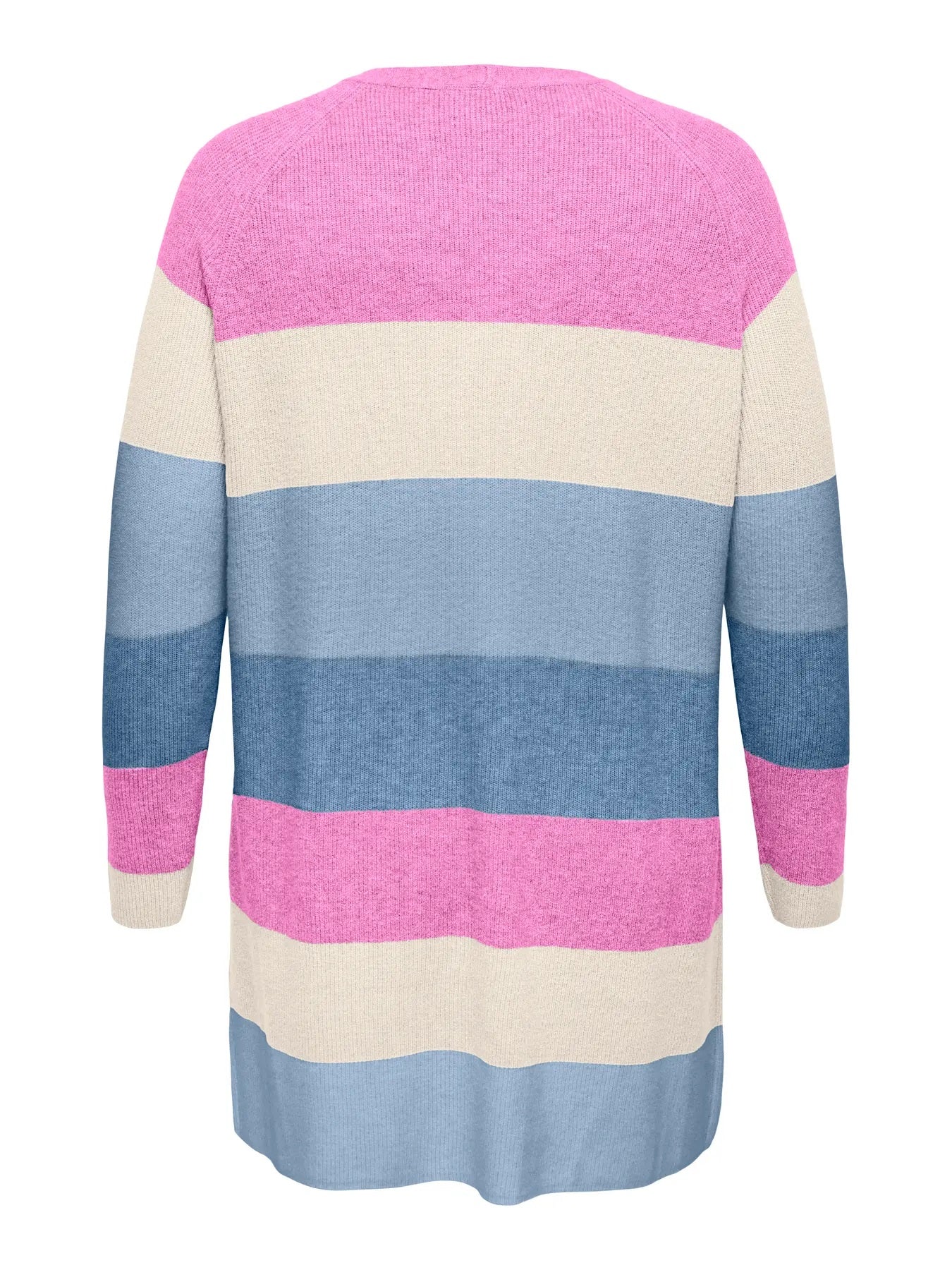 ryggen af stribet lang cardigan i pastelfarver ONLY Carmakoma CARATIJA Cardigan