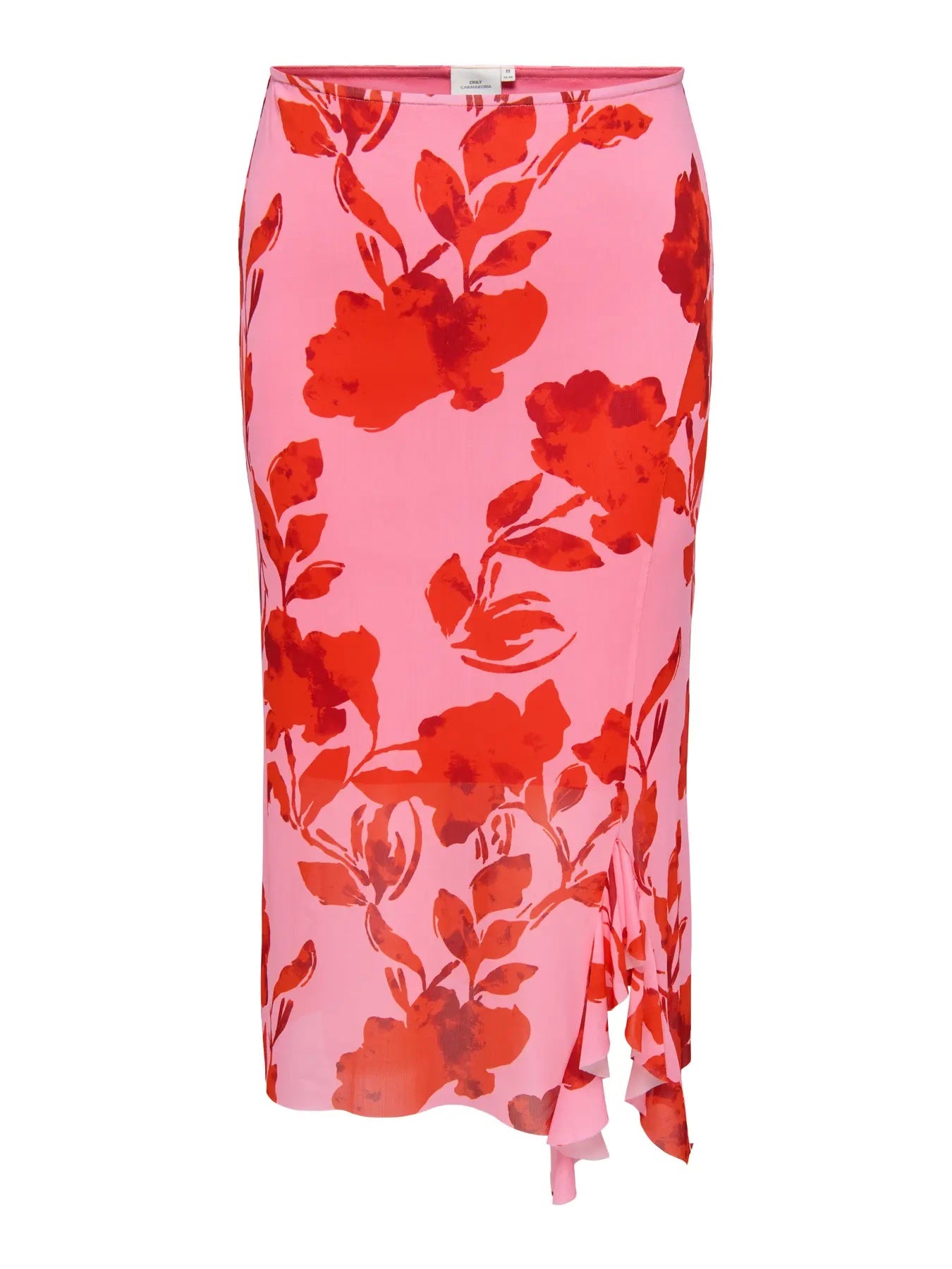 rød og pink blomsternederdel ONLY Carmakoma CARCARTI Midi Skirt Pink Drink Red Flower