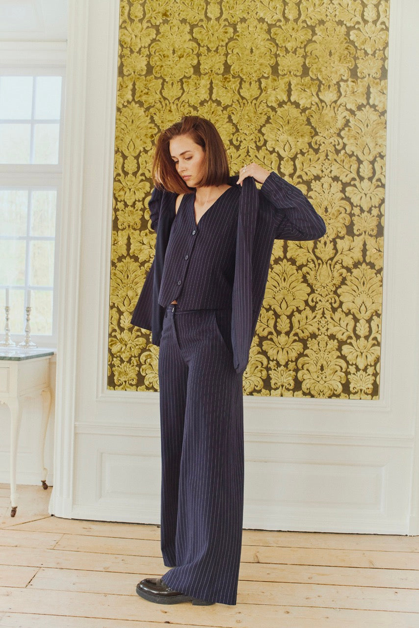 blå stribet blazer Freequent FQMYNTE-JACKET Salute w. Star Off-White