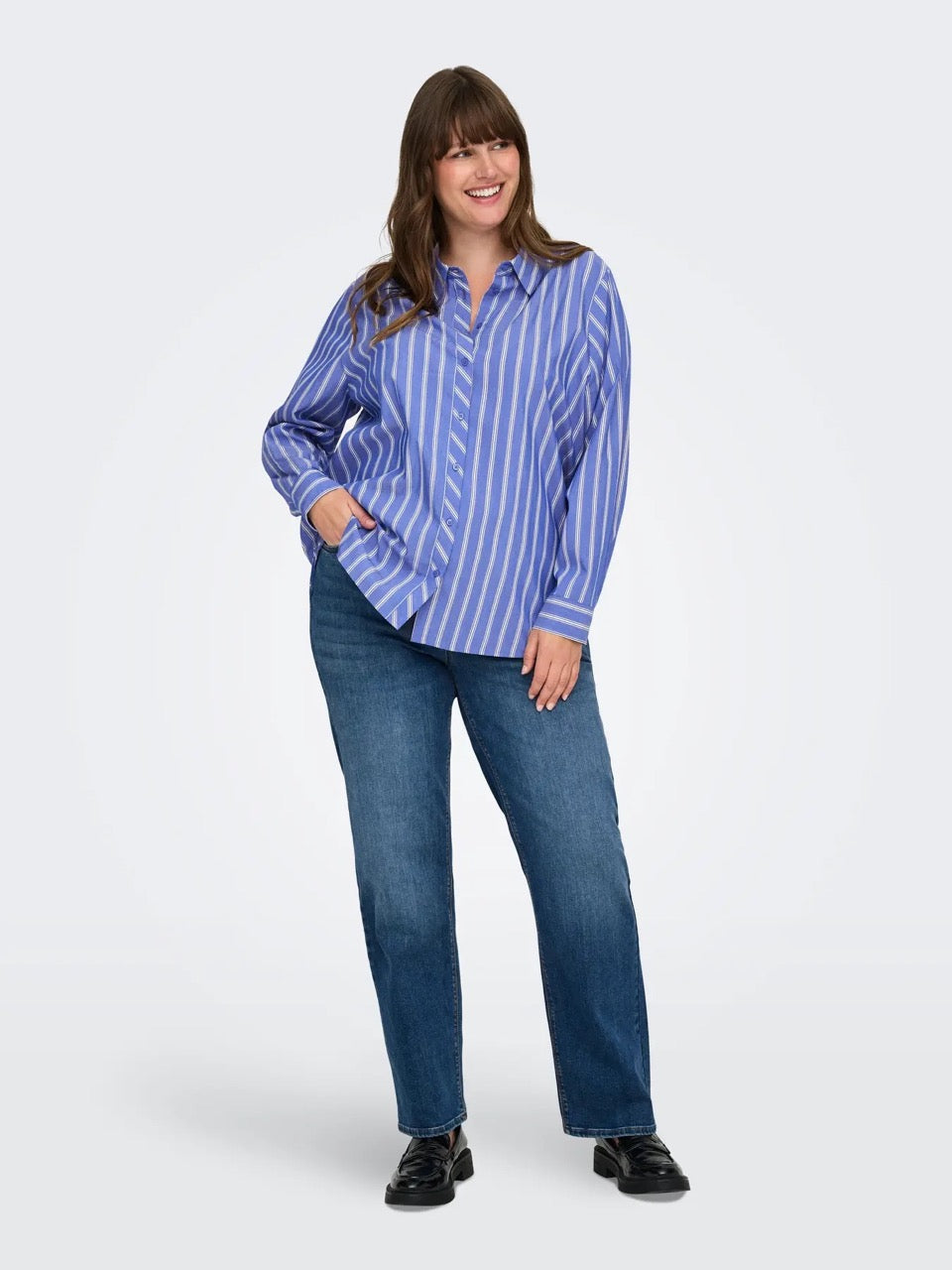 stribet blå skjorte ONLY Carmakoma CARLIAH Shirt Cloud Dancer