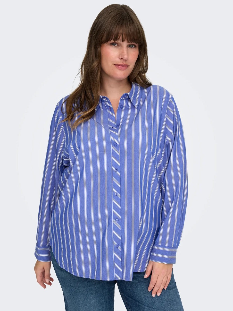 stribet blå skjorte ONLY Carmakoma CARLIAH Shirt Cloud Dancer