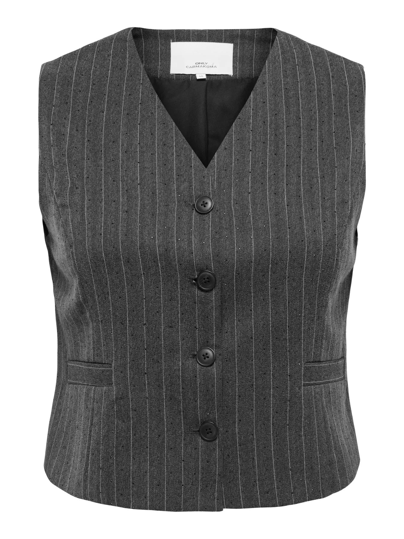 ONLY Carmakoma CARSIGA Waistcoat | Dark Grey Melange/Pinstripe W. Rhinestone