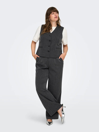 ONLY Carmakoma CARSIGA Waistcoat | Dark Grey Melange/Pinstripe W. Rhinestone