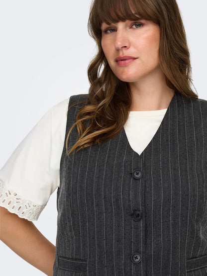 ONLY Carmakoma CARSIGA Waistcoat | Dark Grey Melange/Pinstripe W. Rhinestone