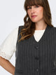 ONLY Carmakoma CARSIGA Waistcoat | Dark Grey Melange/Pinstripe W. Rhinestone