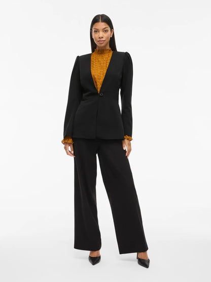 VILA VIRASA L/S SINCHED WAIST BLAZER | Black