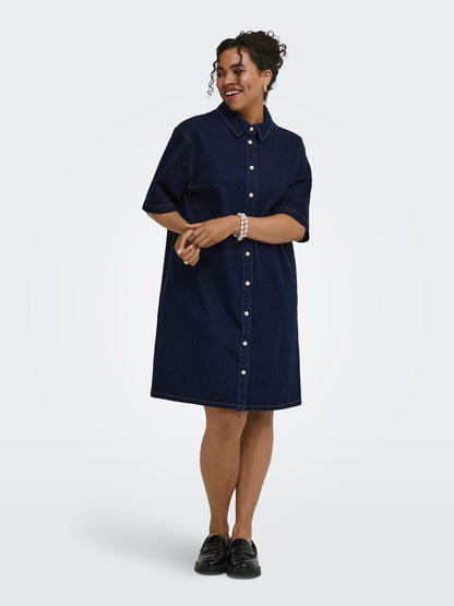 Only Carmakoma - Deline - Kort Kjole - Dark Blue Denim
