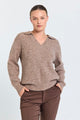 brun strik pullover med v-hals og krave. Freequent FQHILL-PULLOVER Morel Melange