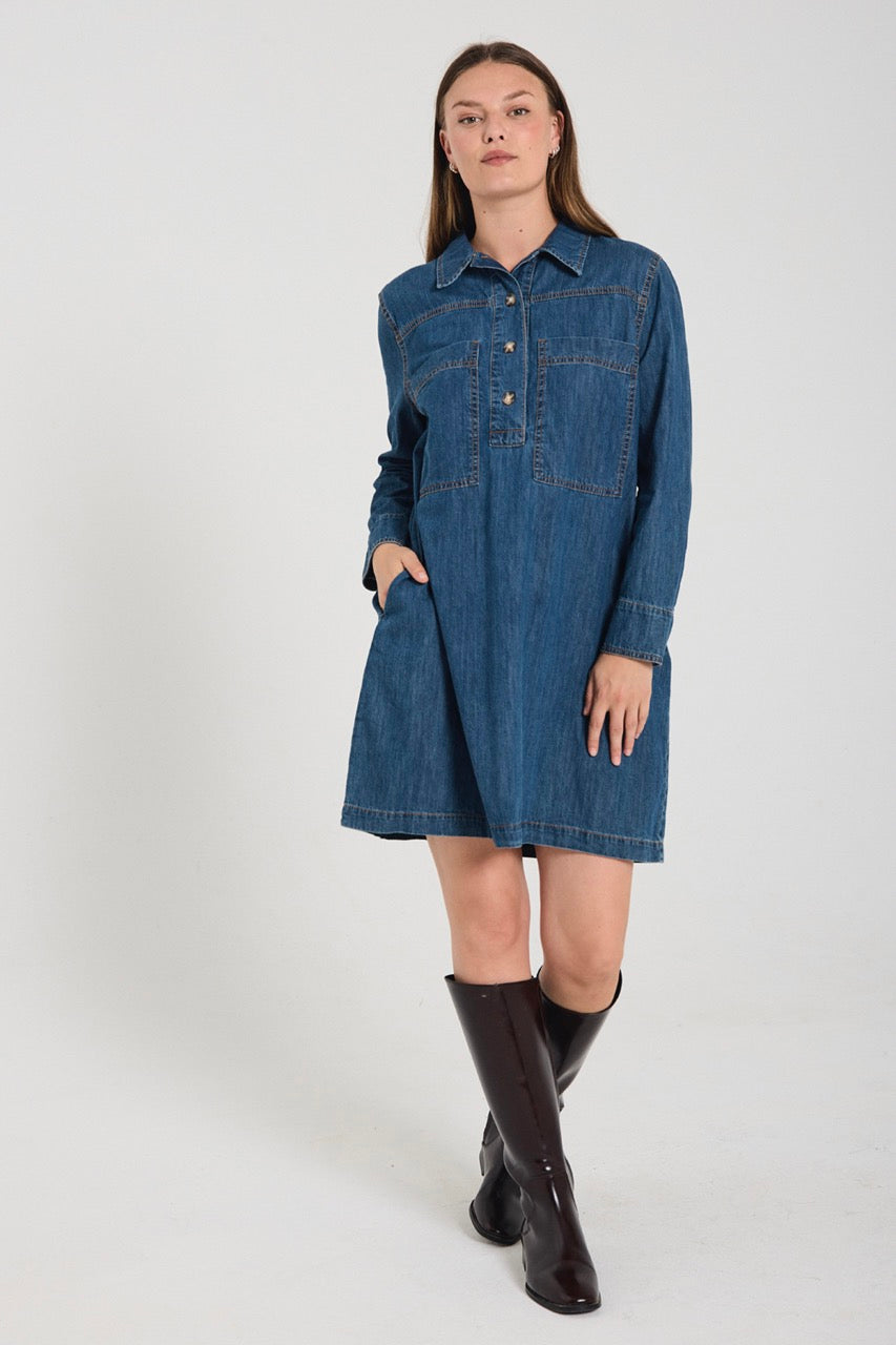 blå denimkjole Freequent FQZAMAN-DRESS Medium Blue Denim