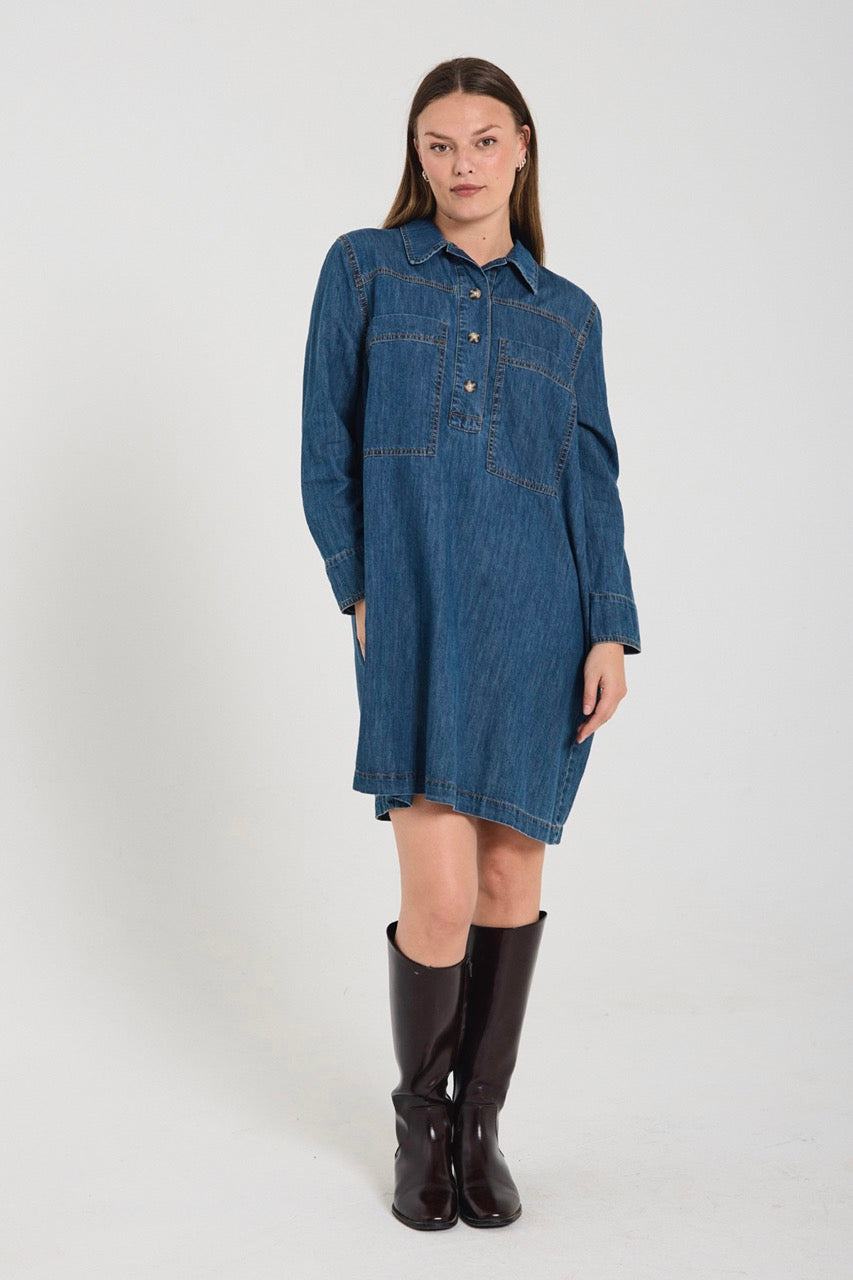 blå denimkjole Freequent FQZAMAN-DRESS Medium Blue Denim