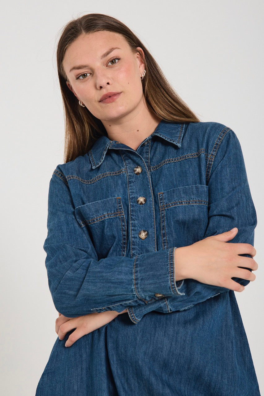 blå denimkjole Freequent FQZAMAN-DRESS Medium Blue Denim