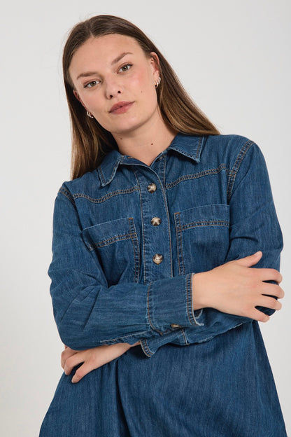blå denimkjole Freequent FQZAMAN-DRESS Medium Blue Denim