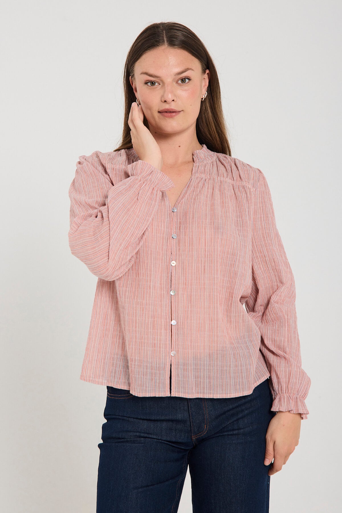 model med bluse Freequent FQHELLY-BLOUSE Moonbeam w. Baked Apple