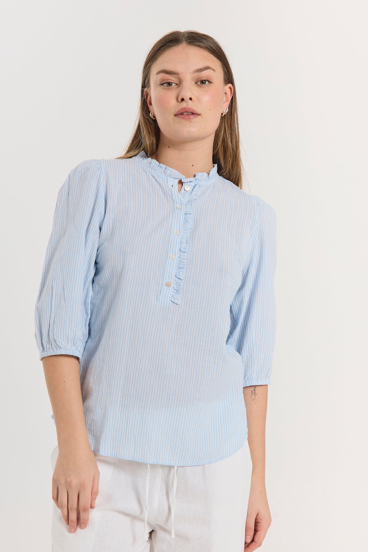 Freequent FQROLLY-BLOUSE | Chambray Blue w Star Off-white