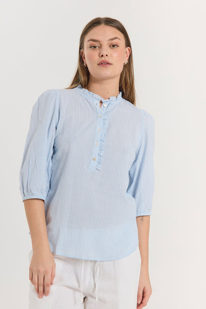 Freequent FQROLLY-BLOUSE | Chambray Blue w Star Off-white