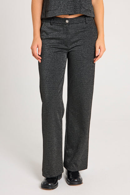 Glitrende sorte bukser fra Freequent FQNANNILUX-PANTS Black w. Silver