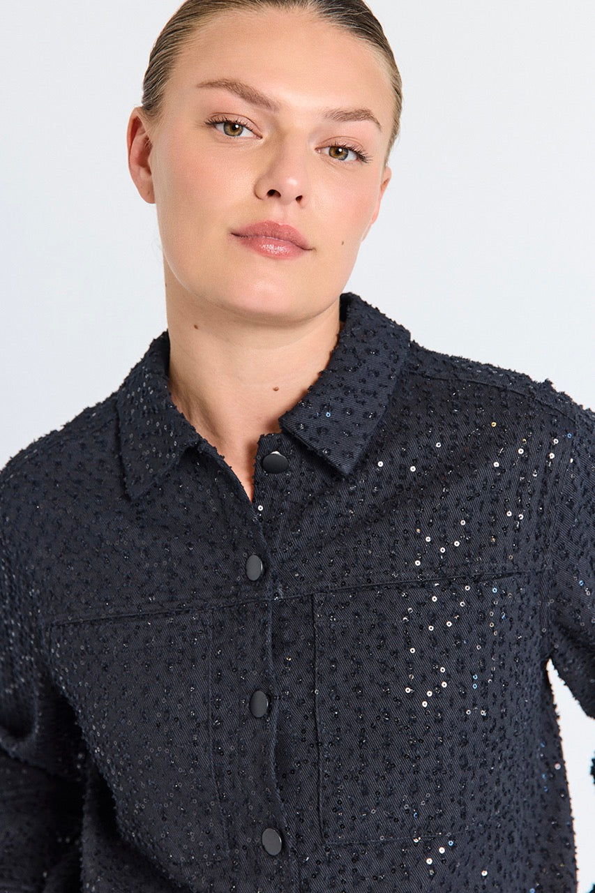 glitrende kort sort jakke med pallietter. Freequent FQSHOW-JACKET Black
