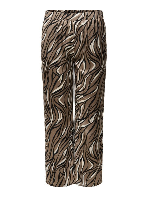 mønstrede bukser med zebra mønster i jordfarver. ONLY Carmakoma CARSIBBIA Pant Silver Mink Urban Zebra