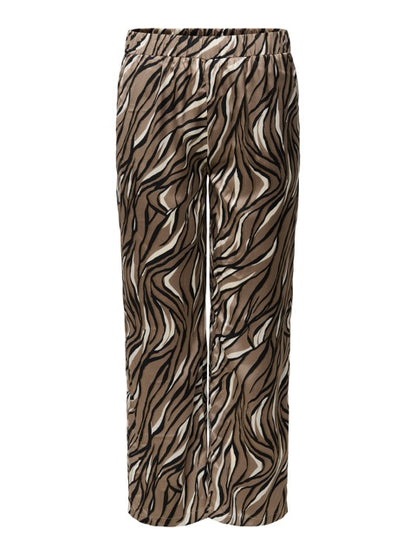 mønstrede bukser med zebra mønster i jordfarver. ONLY Carmakoma CARSIBBIA Pant Silver Mink Urban Zebra