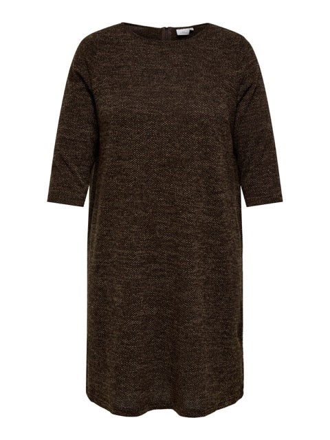 strikkjole med 3/4 ærmer. ONLY Carmakoma CARMARTHA Knee Dress Dark Earth