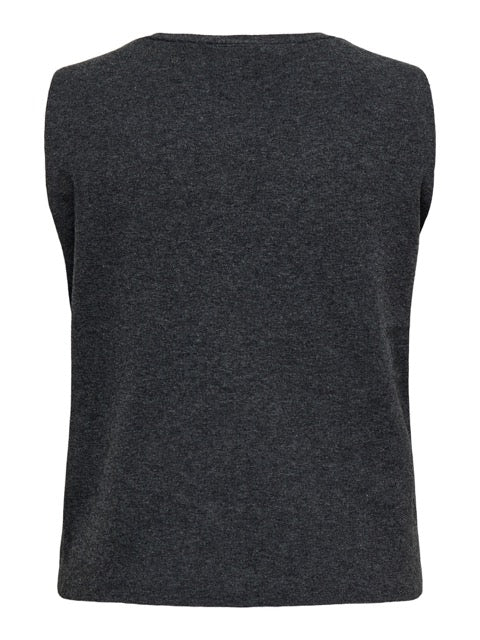 ryggen af grå strikvest ONLY Carmakoma CARBETINA Vest Dark Grey Melange