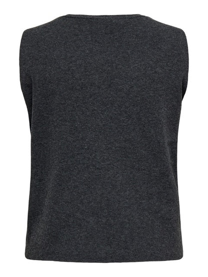 ryggen af grå strikvest ONLY Carmakoma CARBETINA Vest Dark Grey Melange