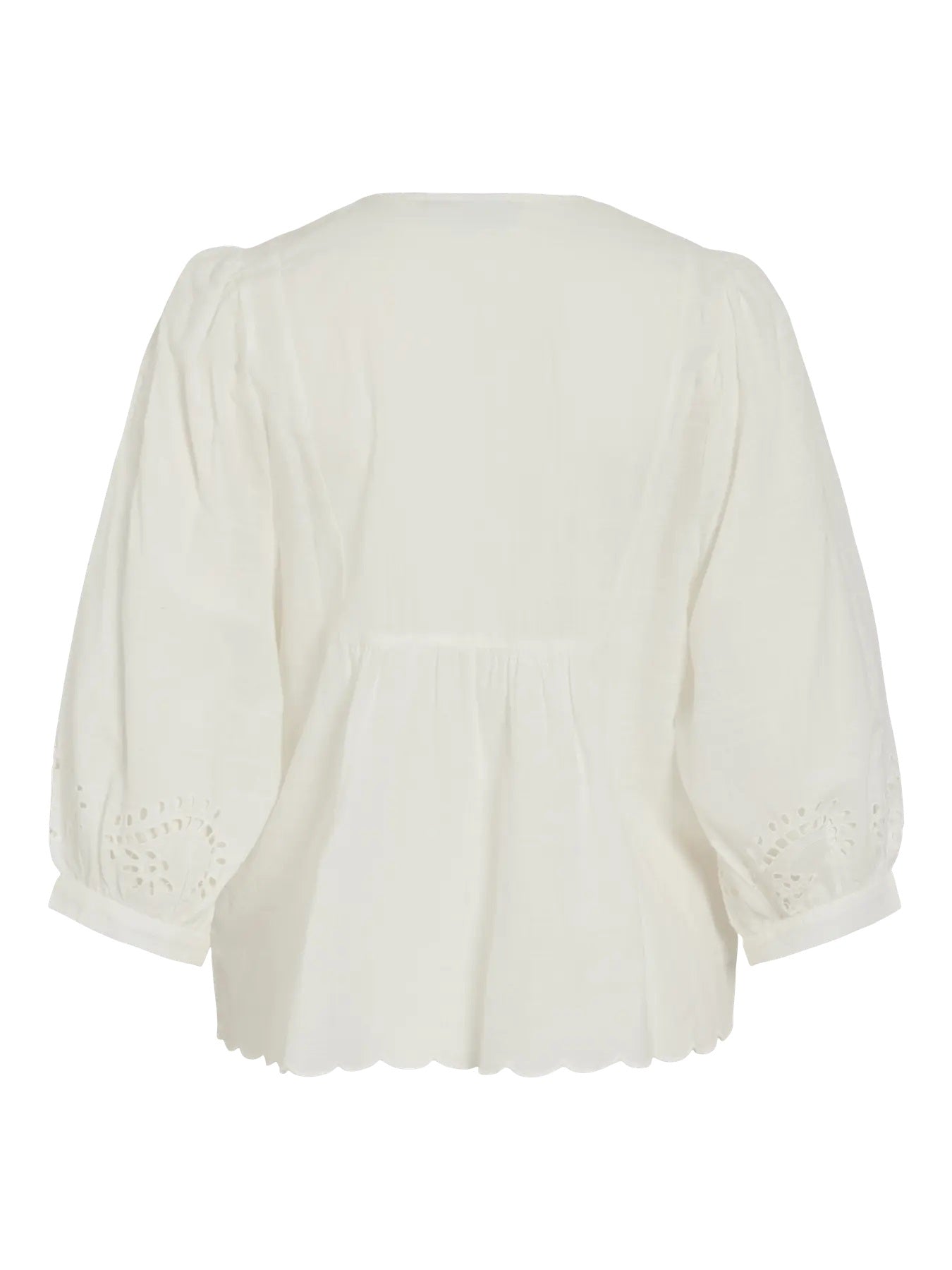 VILA broderet bluse med 3/4 ærmer – creme