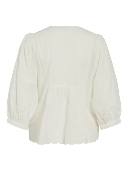 VILA broderet bluse med 3/4 ærmer – creme