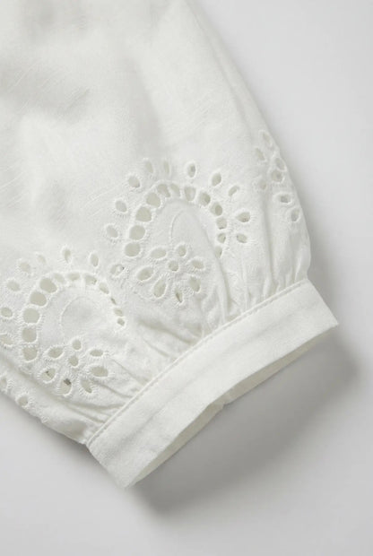 VILA broderet bluse med 3/4 ærmer – creme