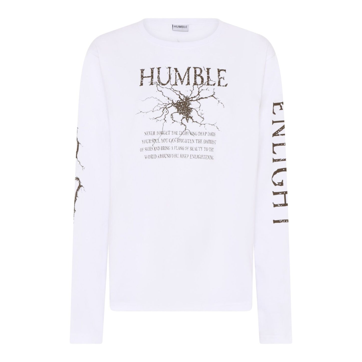Humble langærmet hvid t-shirt med print og skrift der krakelerer HELLAHBS L/S TEE White