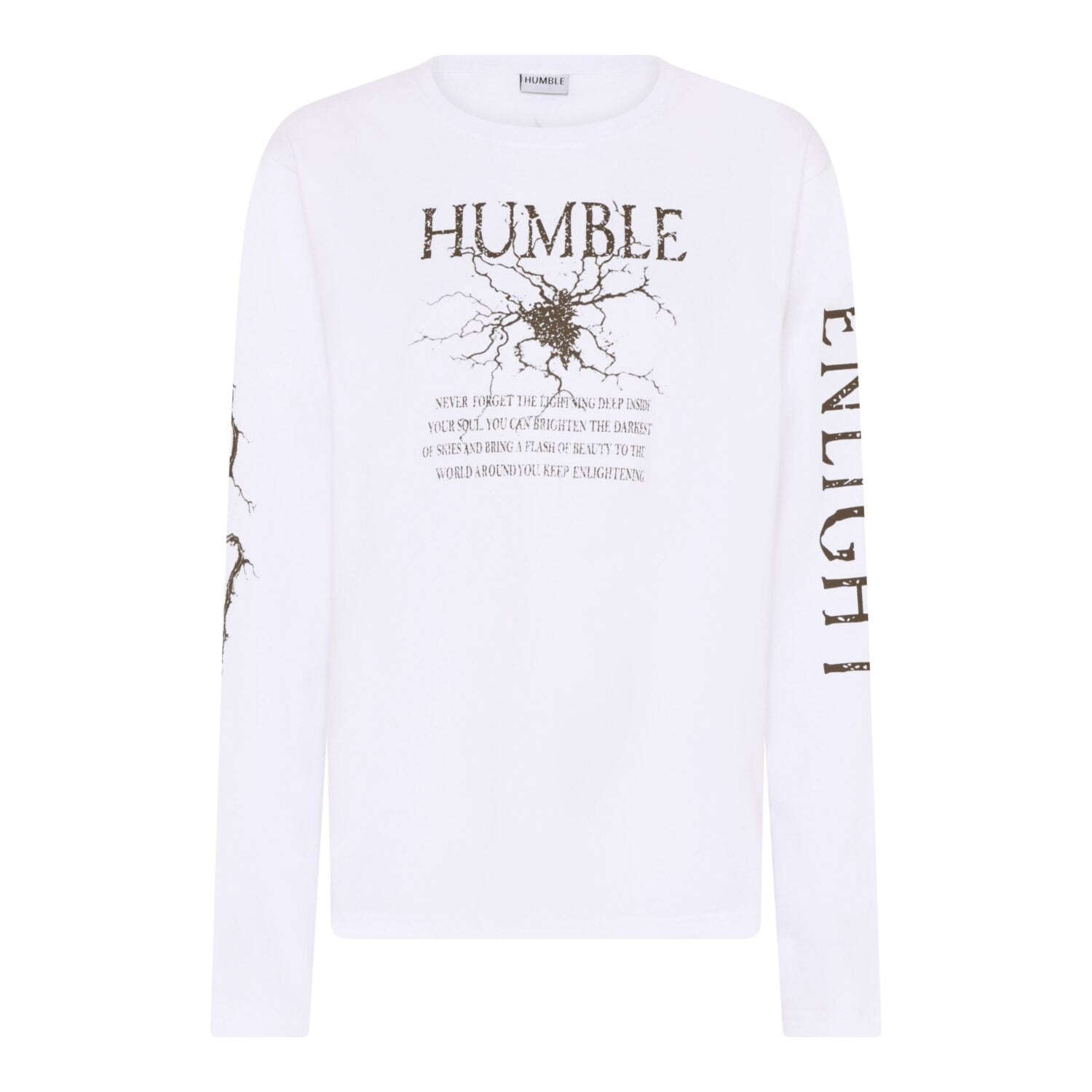 Humble langærmet hvid t-shirt med print og skrift der krakelerer HELLAHBS L/S TEE White