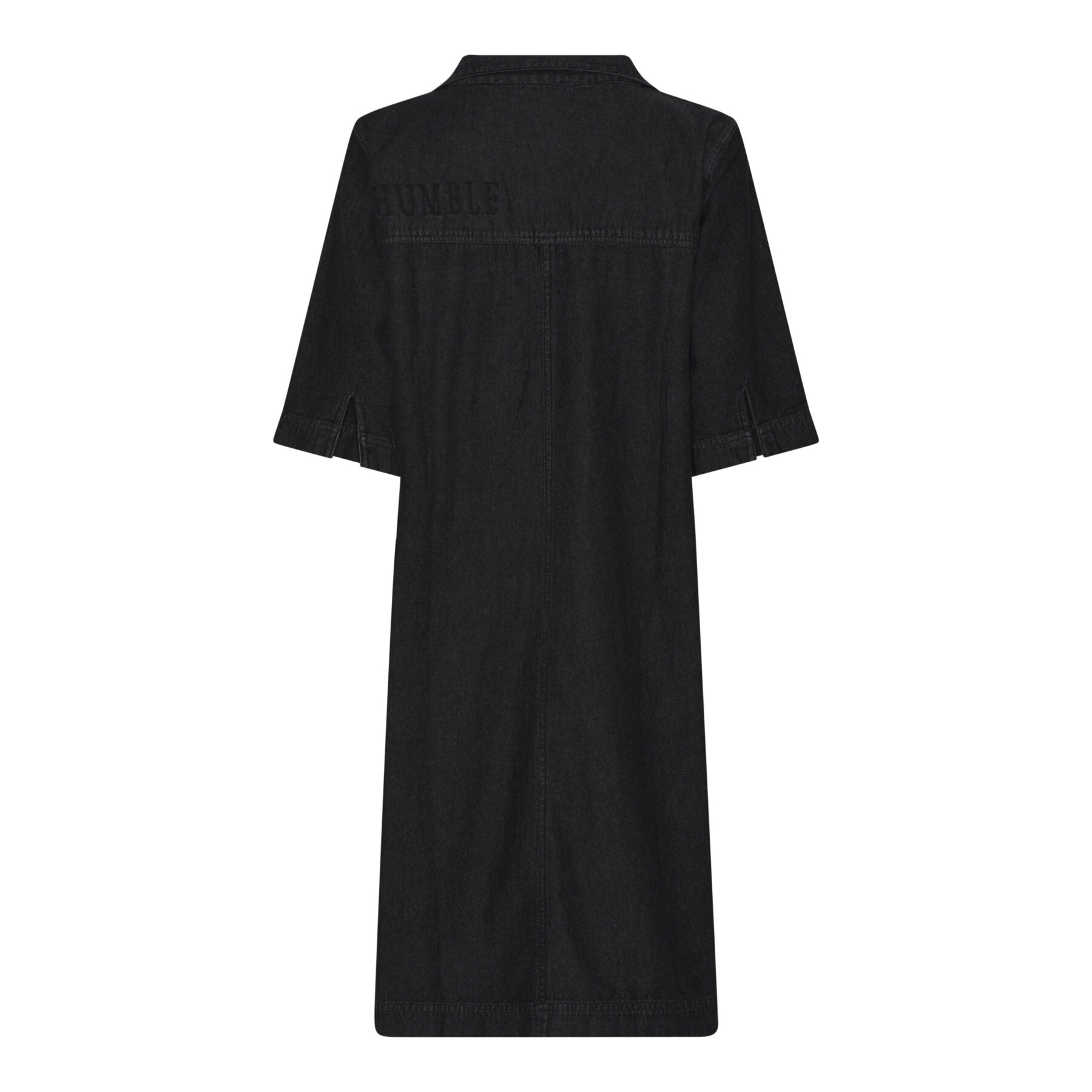 Humble sort denim kjole korte ærmer med slids og logo bagpå HOUSTONHBS DRESS Black denim