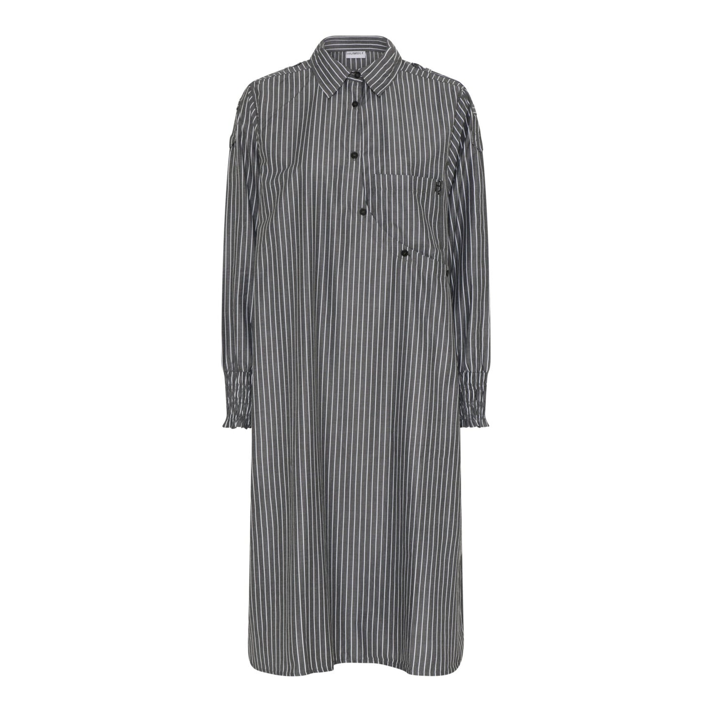 Humble IngridHbs dress Black combi langærmet stribet kjole med unikke detaljer som buet knappelukning og elastik ved håndleddet