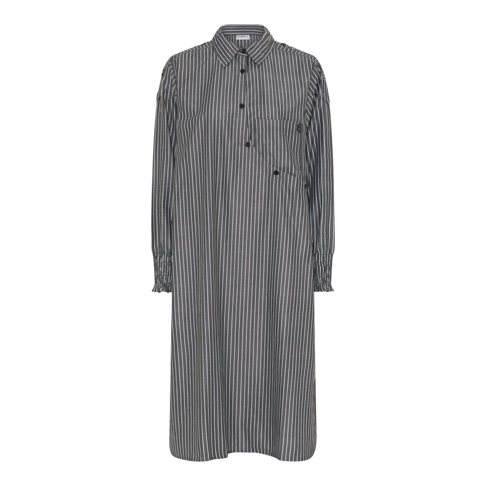 Humble IngridHbs dress Black combi langærmet stribet kjole med unikke detaljer som buet knappelukning og elastik ved håndleddet