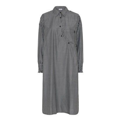 Humble IngridHbs dress Black combi langærmet stribet kjole med unikke detaljer som buet knappelukning og elastik ved håndleddet