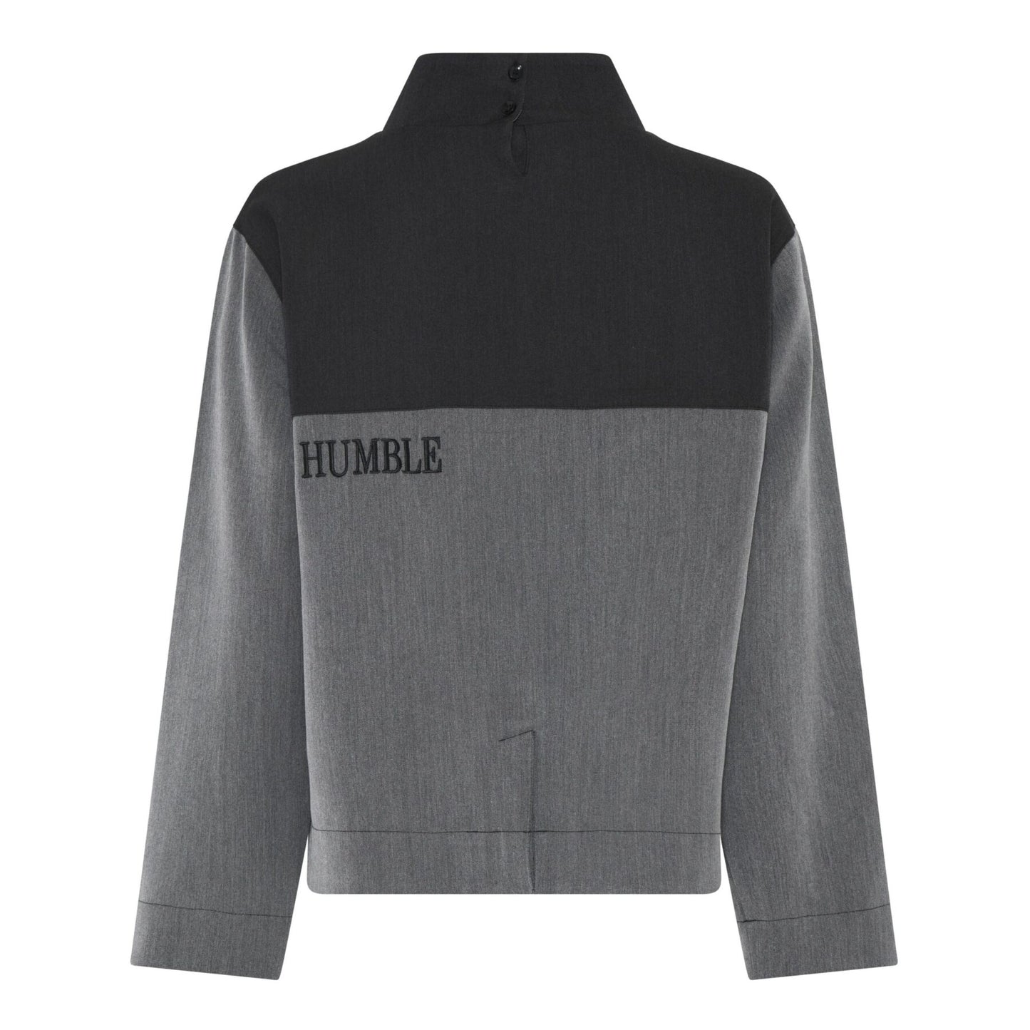 Humble IreenHbs blouse shadow combi langærmet bluse med høj hals og et kontrastmønster i sort grå