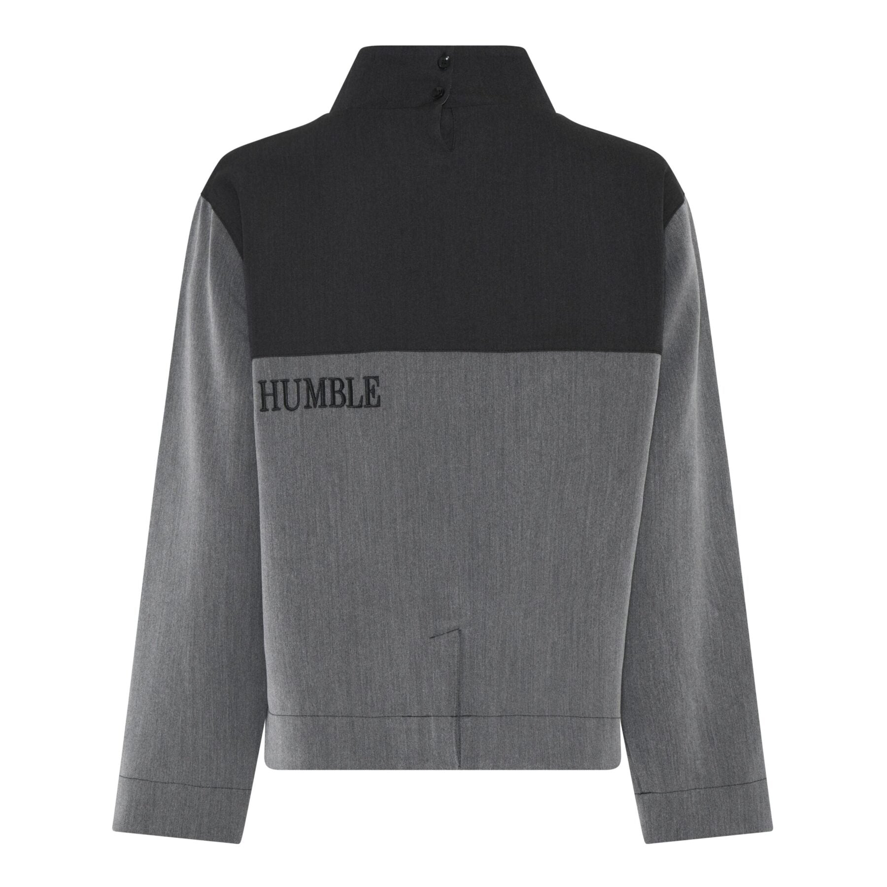 Humble IreenHbs blouse shadow combi langærmet bluse med høj hals og et kontrastmønster i sort grå