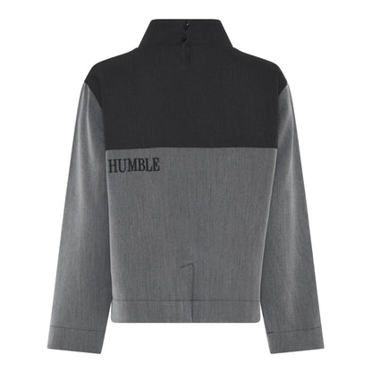 Humble IreenHbs blouse shadow combi langærmet bluse med høj hals og et kontrastmønster i sort grå