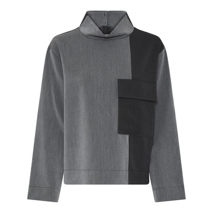 Humble IreenHbs blouse shadow combi langærmet bluse med høj hals og en stor brystlomme