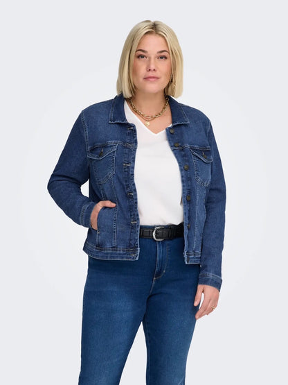 kort blå denimjakke ONLY Carmakoma CARWESPA DENIM JACKET Medium Blue Denim