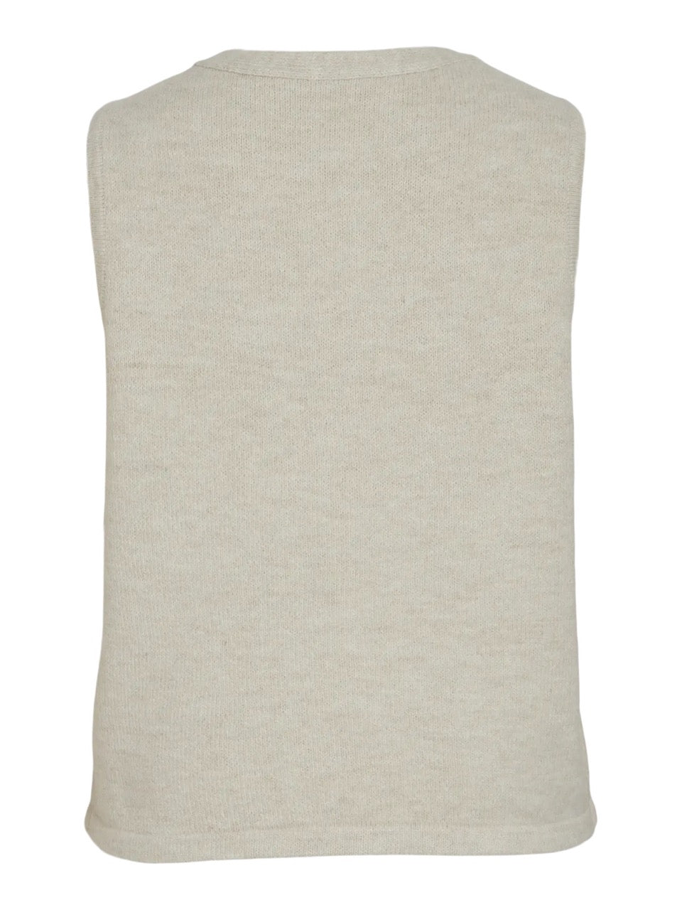 beige strik vest VILA VILYLA S/L V-Neck Knit Button Top Birch