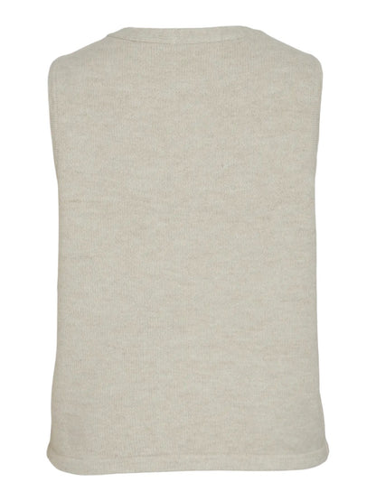 beige strik vest VILA VILYLA S/L V-Neck Knit Button Top Birch