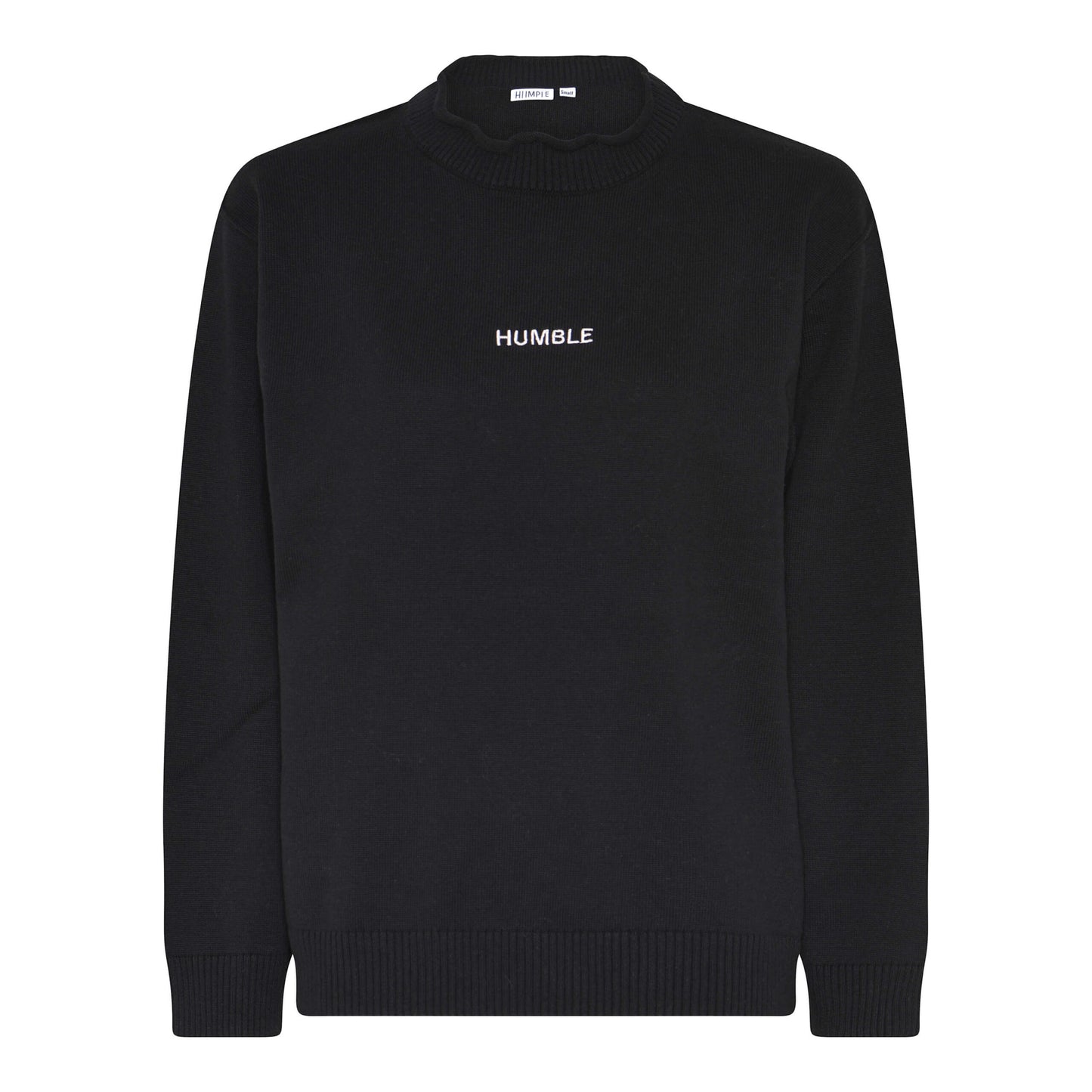sort strik med hvidt logo foran. Humble JazzHBS pullover Black